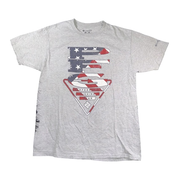 Columbia Other - Columbia PFG Shirt Mens Large Gray Patriotic USA Fish Performance Fishing Tee